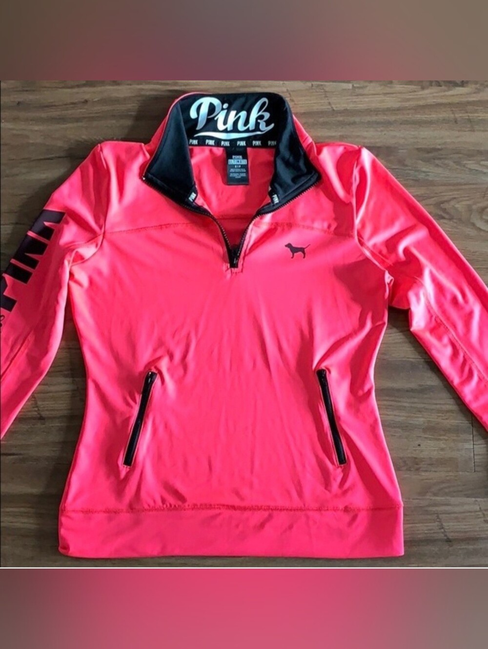 Pink Victoria's Secret pink & black quarter zip jacket #victoriassecret #quarter
